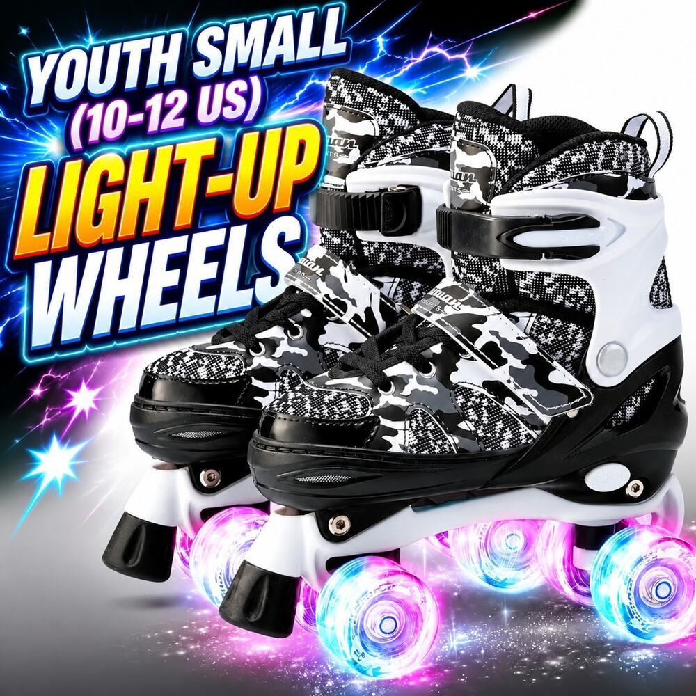 Boys and Girls Roller Skates Size Small (10-12 US) Adjustable, Light Up Wheels